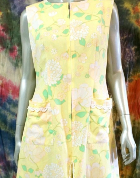 Vintage 1960s Bill Simms Sleeveless Mod Shaker Square Floral Shift Dress Large - Picture 4 of 11